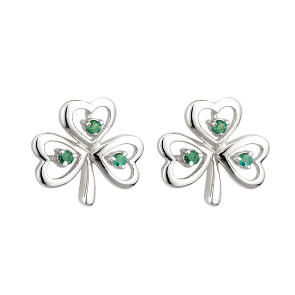 Pendientes Trébol Esmeralda Oro Blanco de 14k