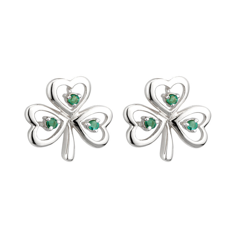 Pendientes Trébol Esmeralda Oro Blanco de 14k