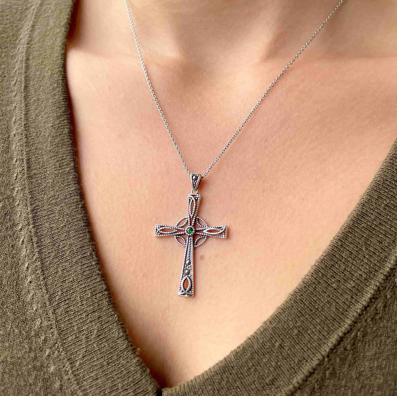 Marcasite Emerald Celtic Cross