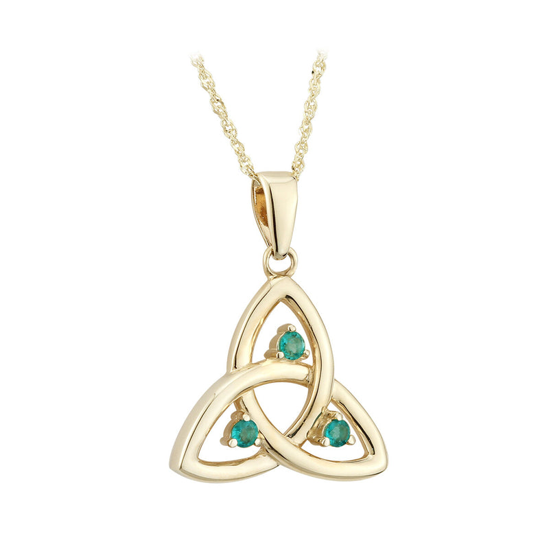 14K Yellow Gold Emerald Trinity Knot Necklace