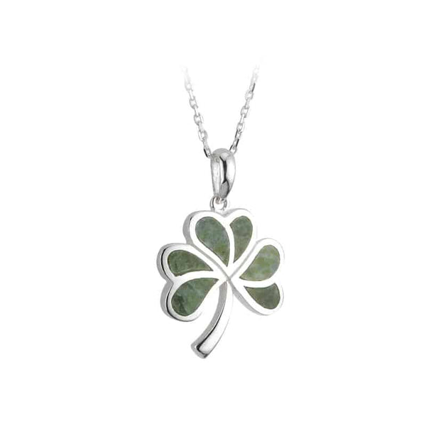 Silver Connemara Marble Shamrock Pendant
