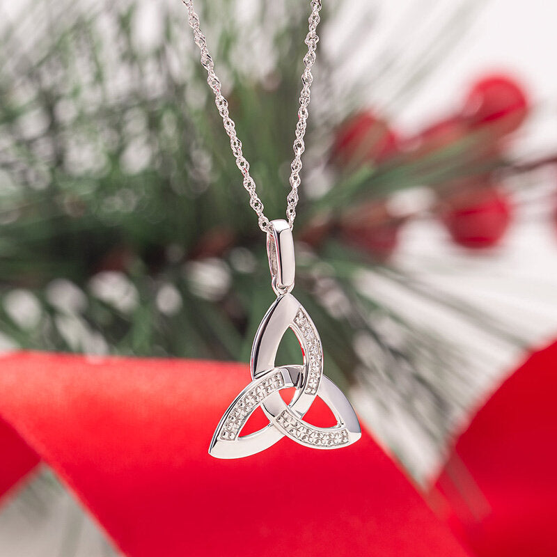 14K White Gold Trinity Knot Diamond Necklace