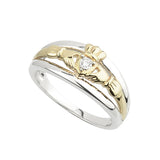 gold silver diamond claddagh ring
