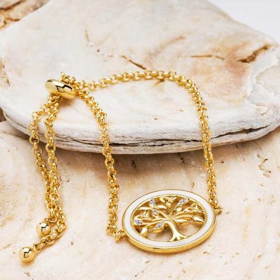 Pulsera de oro vermeil del Árbol de la Vida celta con detalles de esmalte y circonita cúbica
