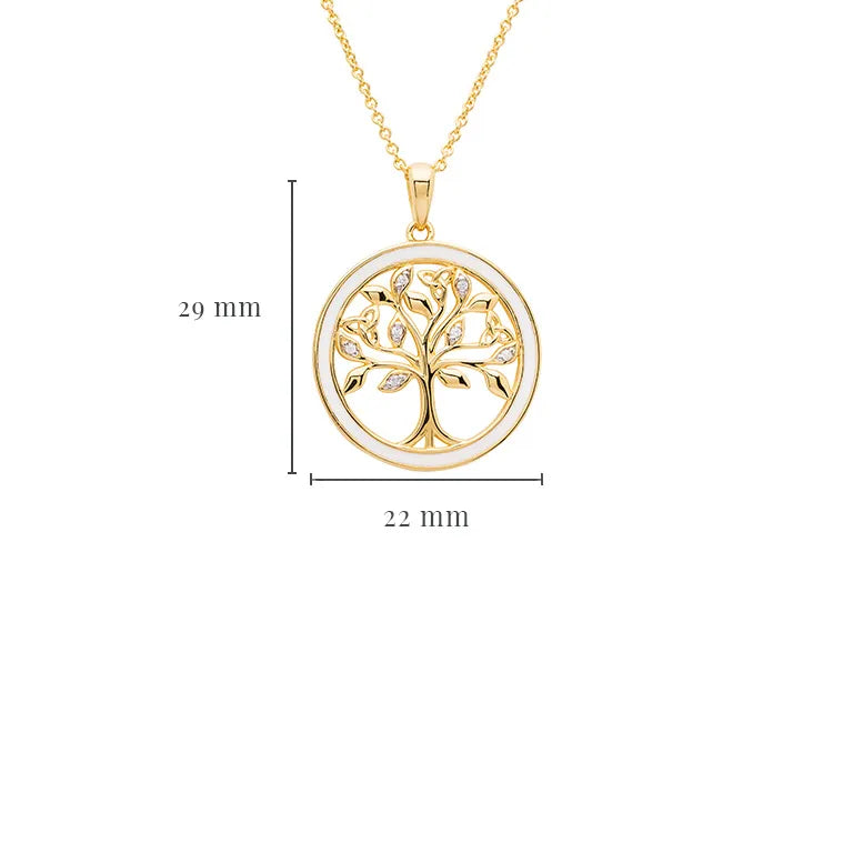 Collar del Árbol de la Vida Celta de Vermeil de Oro con Esmalte y Detalles de Circonita Cúbica