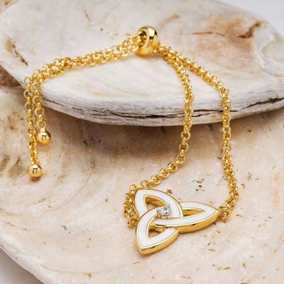 Pulsera de Esmalte y Nudo de la Trinidad en Vermeil de Oro