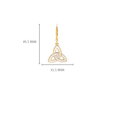 Pendientes con nudo celta de la Trinidad de esmalte blanco y vermeil de oro