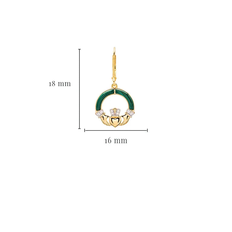 Pendientes Claddagh de Malaquita Chapados en Oro