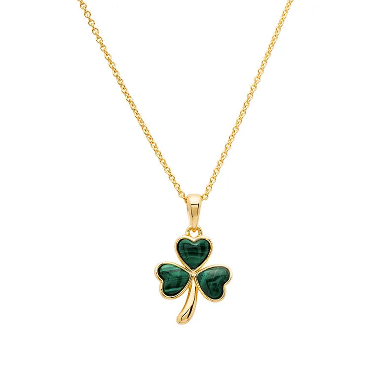 Collar Trébol de Malaquita con Baño de Oro