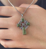 Sterling Silver Connemara Marble Celtic Cross with Marcasite Center