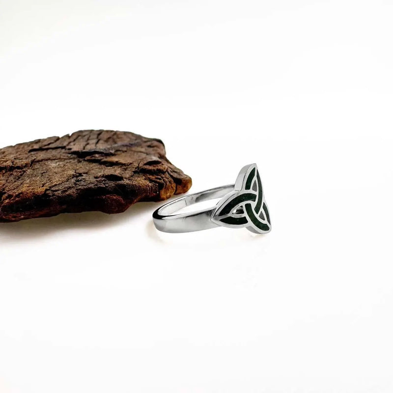 Sterling Silver Connemara Marble Trinity Knot Ring