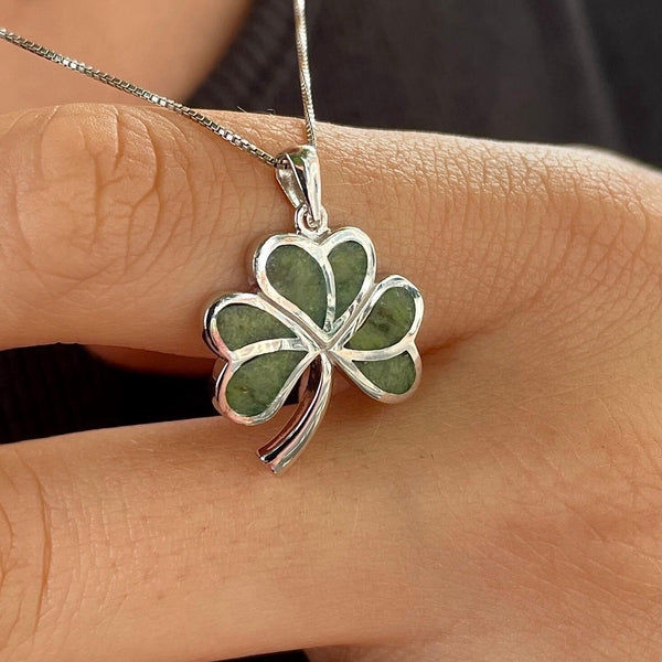 Silver Connemara Marble Shamrock Pendant