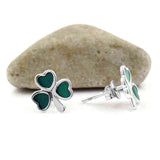 Silver Small Enamel Shamrock Stud Earrings