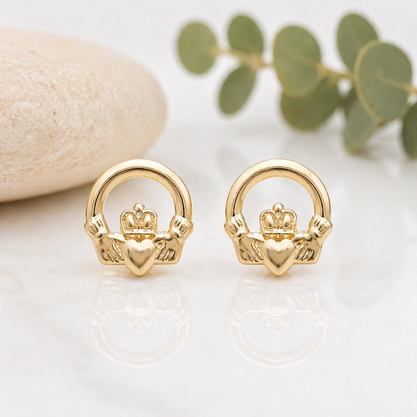 Small 9k Gold Claddagh Stud Earrings
