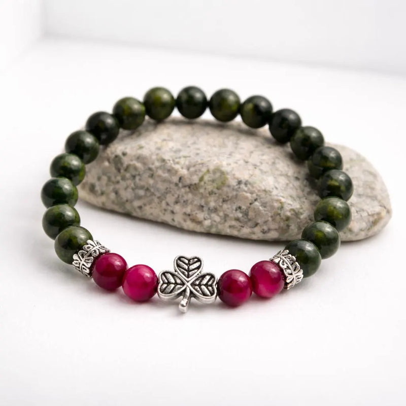Irish Shamrock Bracelet with Connemara Marble and Tigers Eye Gemstone