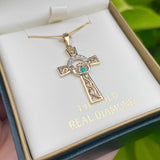 14k Solid Gold Diamond Claddagh Cross