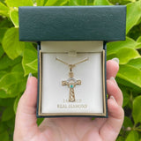14k Solid Gold Diamond Claddagh Cross