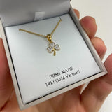 14K Gold Vermeil Shamrock Necklace Studded with White Cubic Zirconias