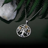 10K Gold and Silver Diamond Tree of Life Necklace