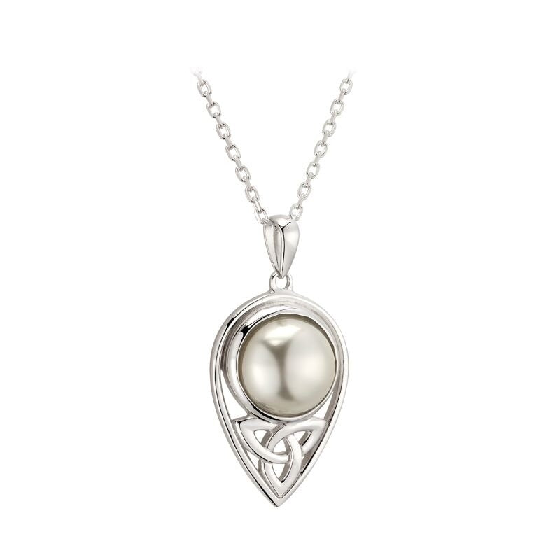 Sterling Silver Pearl Trinity Knot Necklace