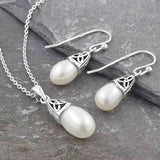pearl earrings and necklace