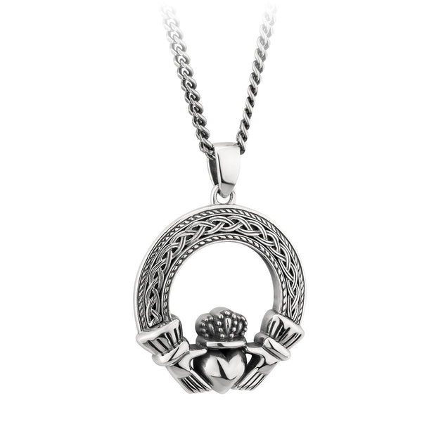 Silver Oxidized Claddagh Necklace