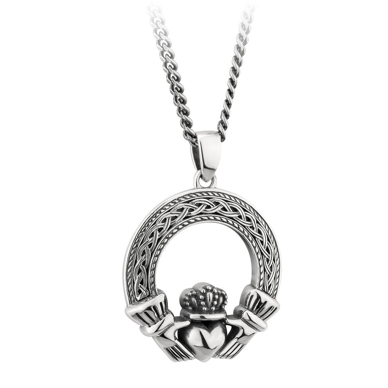 Silver Oxidized Claddagh Necklace