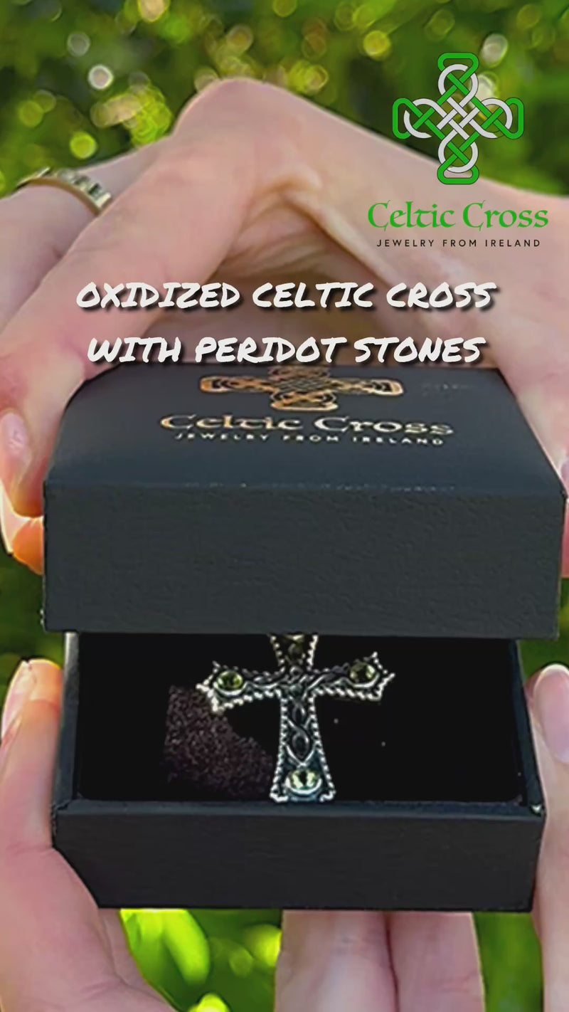 Oxidised Celtic Cross with Peridot