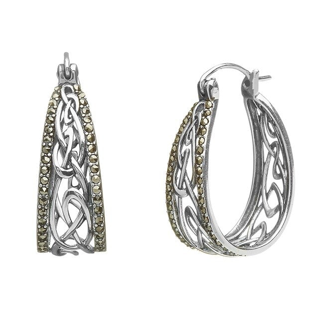 silver Marcasite Celtic Hoop Earrings 1