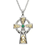 silver celtic trinity cross set with emerald and diamond