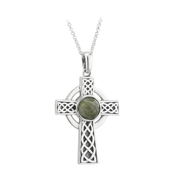 silver connemara marble celtic cross necklace