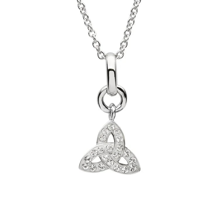 silver crystal set trinity knot pendant