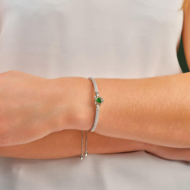 silver cubic zirconia claddagh draw string bangle 2