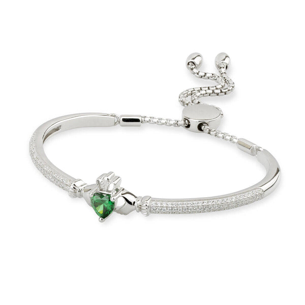 silver cubic zirconia claddagh draw string bangle 3