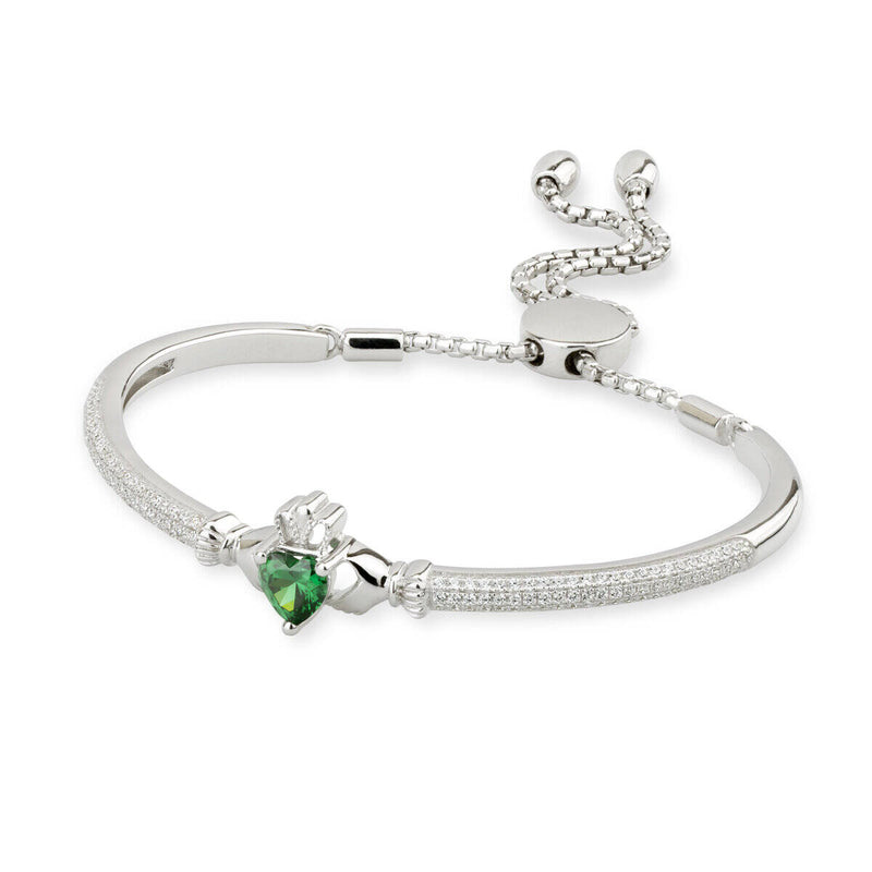 silver cubic zirconia claddagh draw string bangle 3
