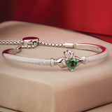 silver cubic zirconia claddagh draw string bangle