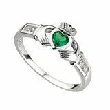 silver emerald claddagh ring