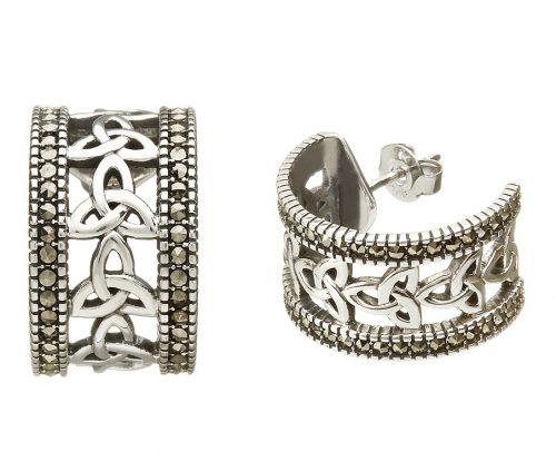 silver marcasite half trinity knot earrings