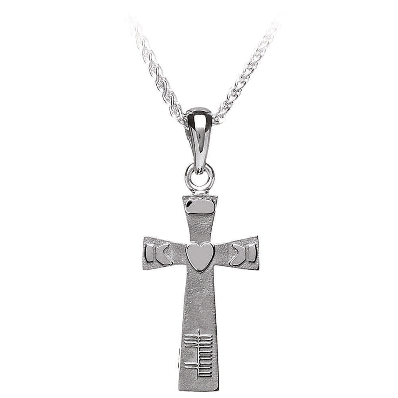 silver ogham and claddagh cross pendant