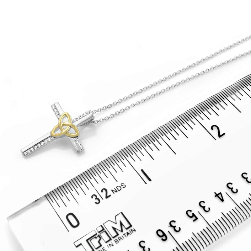 Cruz Celta de Plata con Nudo de la Trinidad de Oro