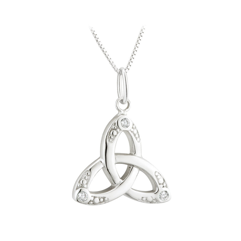 Sterling Silver Crystal Trinity Knot Pendant.