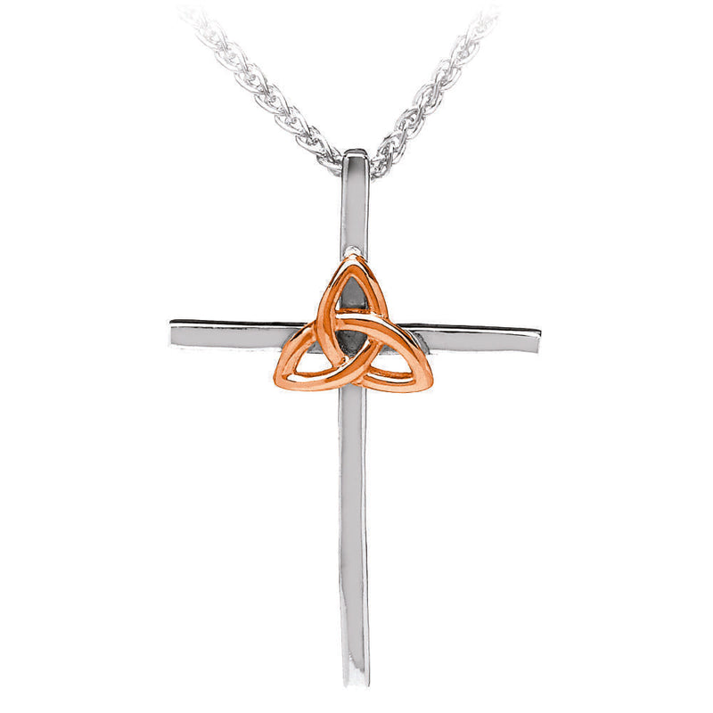 sterling silver cross with rose gold plated trinity