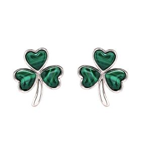 Sterling Silver Malachite Celtic Shamrock Earrings