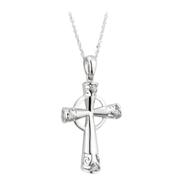 White Gold Diamond Irish Cross Necklace